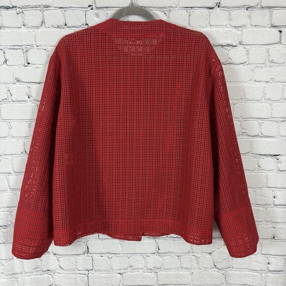 AKRIS Punto Mesh Grid Jacket Luminous Red Semi Sheer Adjustable Sleeve - Picture 9 of 16